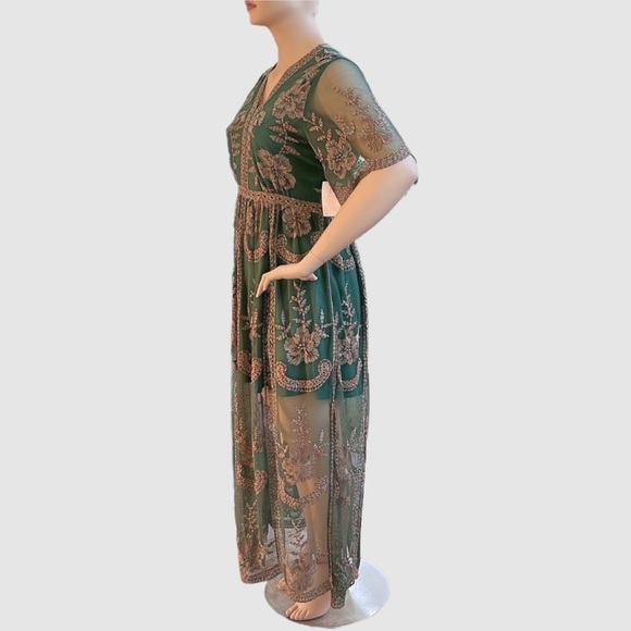 A Beautiful Soul Maxi Dress w/ Short Under Skirt Size 18/20 2X Hunter Green NWT - Picture 6 of 16
